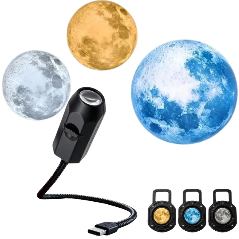 USB Moon & Earth Projection Atmosphere Light | 3 Interchangeable Lenses | Flexible Gooseneck Projector Lamp — product image 1